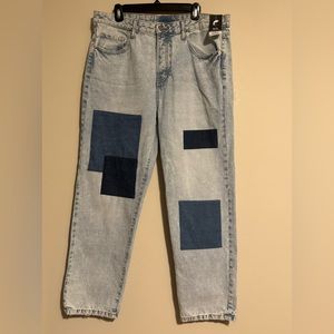 NWT No Boundaries Blue Loose Fit Patchwork Denim Jeans size 34x30